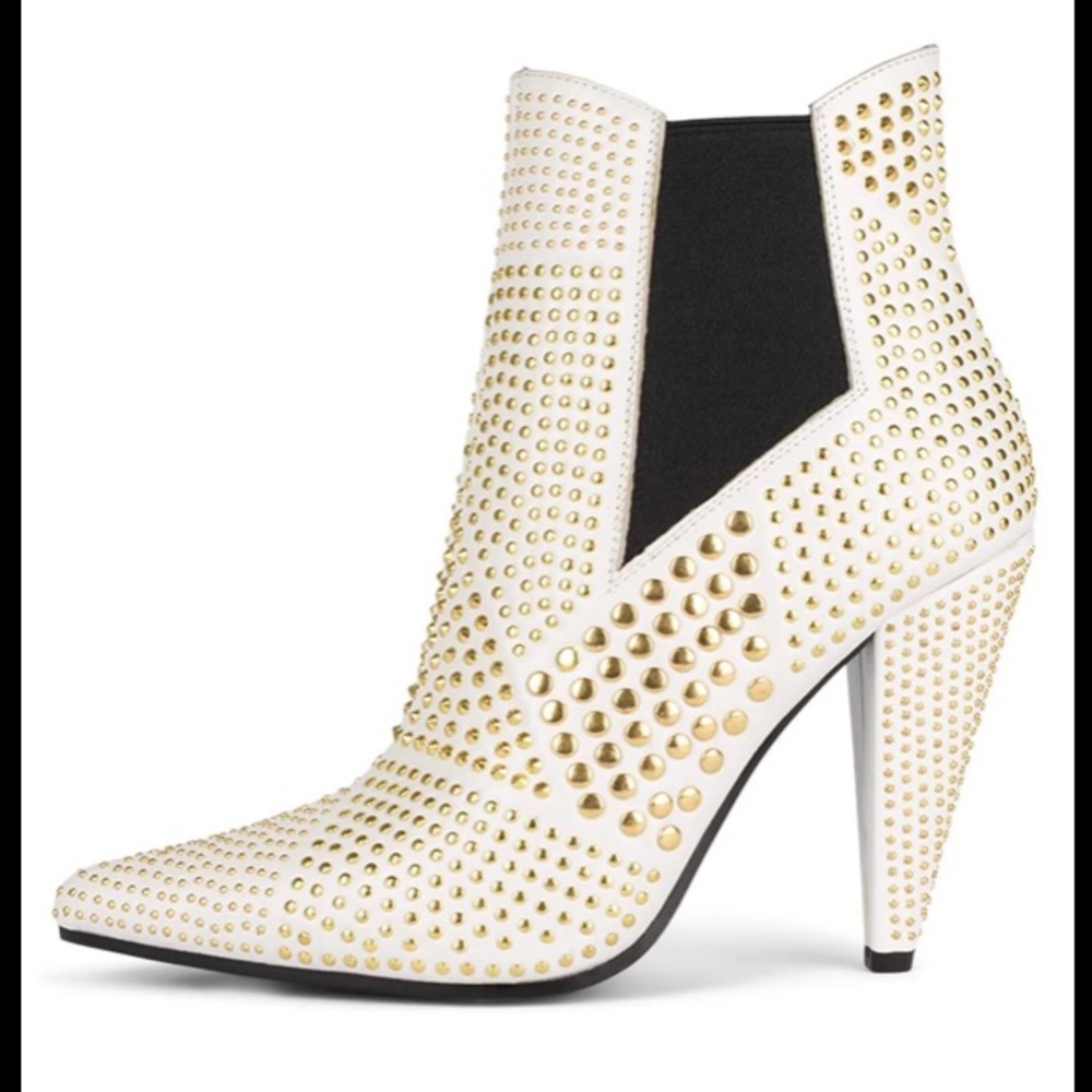 Jeffrey Campbell white and gold STUDD Booties Boots Size 7 New - Picture 1 of 9